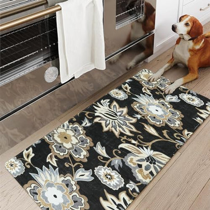 Lahome Floral Black Small Runner Rug - 2x4 Area Rug Non-Slip Low-Pile Washble Entryway Runner Rug Throw Stain Resistant Kitchen Rugs, Paisley Print Accent Carpet Runners for Bedroom Bathroom Laundry | Small Non-Slip Low-Pile Entryway Area Rug, Stain Resis
