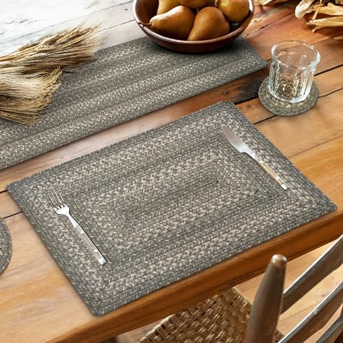 Homespice Grey Cloud Jute Braided Placemats, Rect 13x19 Set of 6 | Grey Protects Tabletop in Style and Everyday and Holiday Table Mats, Rich Colors, Reversible, Durable and Easy to Clean - color: Grey Cloud