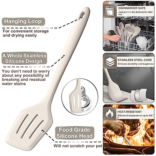 Silicone Kitchen cooking Utensils Set, AIKKIL 43 Pcs Heat Resistant Khaki Cooking Utensils Set, Turner, Tongs, Spoon, Spatula, Kitchen Gadgets Tools Set For Nonstick Cookware(Dishwasher, BPA Free) - color: Khaki