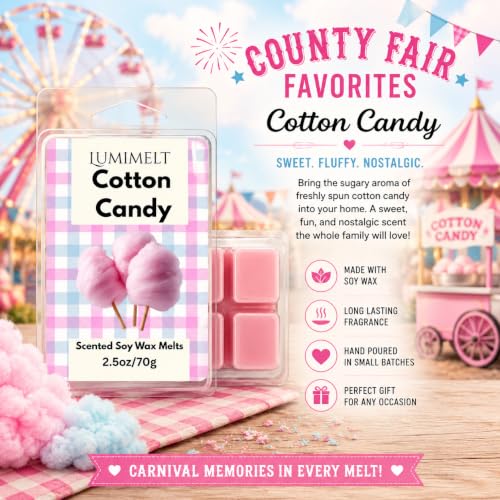LUMIMELT County Fair Favorites Wax Melt Bundle – 5 Pack Scented Soy Wax Melts – Caramel Popcorn, Funnel Cake, Cotton Candy, Caramel Apple & Golden Churro – Long Lasting Home Fragrance