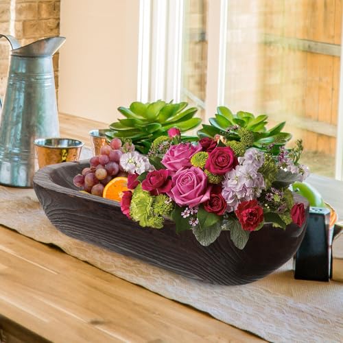 SUPVOX Wooden Decorative Dough Bowl Rustic Paulownia Large Wood Serving Bowl Hand-carved Centerpiece for Home Table Decor