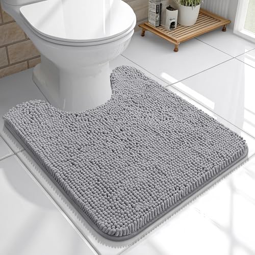 OLANLY Toilet Rugs U-Shaped 20x20, Soft Absorbent Chenille Contour Rugs | Grey, Quick-Drying Rubber Backing, Machine Washable Non-Slip Shaggy Bathroom Mat for Toilet, Home Decor Accessories - color: Grey, size: 20" X 20" Contour Rug