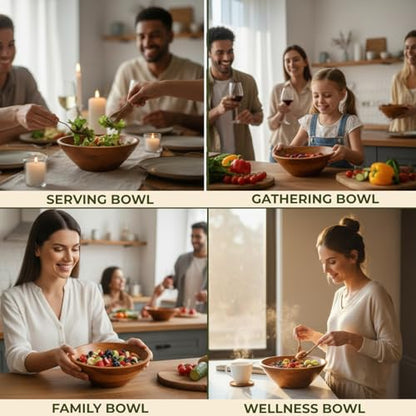 Aurah Salad Bowl, 3.8 Qt Acacia Wood Mixing & Serving Bowl, Medium Size | Kitchen & Outdoor Dining Wooden Bowls for Salad, Pasta and Fruits, 9.7" Diameter x 4.2" Height - size: Medium