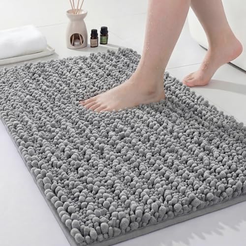 Disolla Small Bath Mat 17x24 Inch - Chenille Grey Bathroom Rug, Extra Soft Absorbent Plush Shaggy Bathmat, Non-Slip Machine Washable Floor Mat for Shower, Tub and Sink - color: Grey, size: 1'5" x 2' (17''x24'' Mini Bathroom Rug)