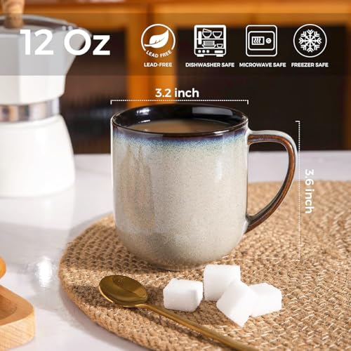 LERATIO Ceramic Coffee Mugs Set of 6,12oz Handmade Coffee Mugs Set | Large Handle for Cappuccino/Latte/Tea/Hot Cocoa,Oven &Dishwasher & Microwave Safe-Gray White - color: reactive glaze-6