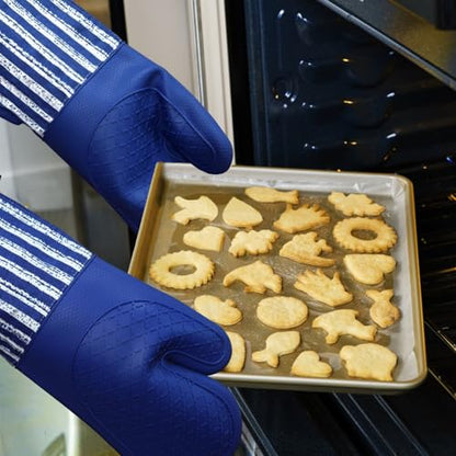 Alselo Silicone Oven Mitts Heat Resistant 932℉ with Waterproof & Non-Slip | Kitchen Mittens Set of 2,Extra Long 7.5"x15" Oven Gloves with Soft Cotton Terry Lining for Baking Cooking BBQ(Cobait Blue,2) - color: Cobait Blue