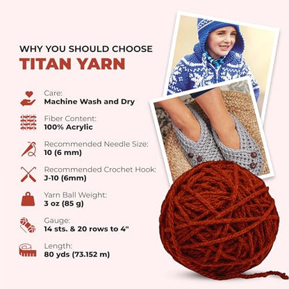 Mary Maxim Titan Bulky Yarn, Weight 5 Acrylic, Chunky Yarn for Crocheting and Knitting, Ideal for Thick, Soft Blankets, Throws, and Graph Style Sweaters, 80 Yards - Russet - 1 Skein - color: Russet