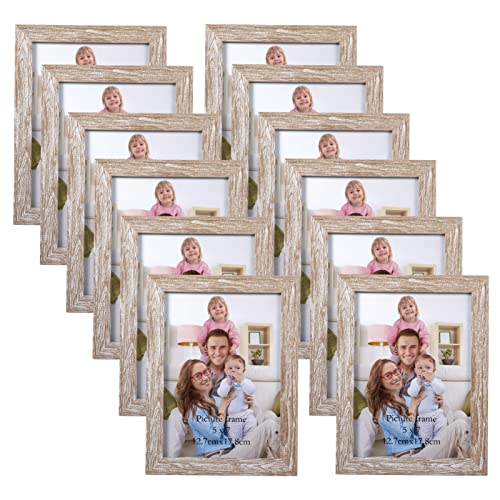 Giftgarden 5x7 Picture Frame Distressed Beige White Set of 12, Multi Rustic Wood Grain 5 by 7 Photo Frames Bulk for Wall or Tabletop Display - color: Distressed Beige, size: 5x7