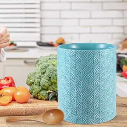 Ceramic Utensils Holder，Extra Large Stable Ceramic Cooking Tool Organizer Set for Kitchen，For Countertop ,Blue - color: Blue