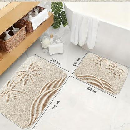 TheBlackSpot Summer Beach Palm Tree Bathroom Rugs Tropical Plant Sand Bath Mat Non Slip Bathroom Beachy Decor Mats Imitation Cashmere Door Rug with Rubber Backing Kitchen Floor Carpet 20" x 31" - size: 2'7" x 1'8" (Rectangular)