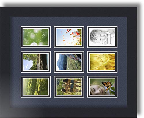 ArtToFrames Collage Photo Frame Double Mat with 9-2x3 Openings with Satin Black Frame and Blue Jay mat. - color: Blue Jay, size: 9 - 2x3