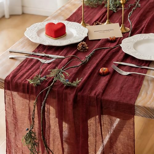 3Pcs Burgundy Cheesecloth Table Runner 120 Inches for Chirstmas Home Decor | For Wedding Baby Shower Bridal Shower Birthday Engagement Party 10FT Rustic Boho Home Decorations - color: Burgundy, size: 35"x120"(Pack of 3)