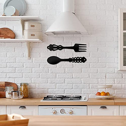 Hotop 2 Pieces Metal Fork Spoon Wall Decor Big Black Metal Large Kitchen Rustic Fork Spoon Shaped Wall Decor Hanging Sign for Farmhouse Home