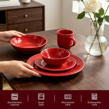 Pearl Dots Stoneware Dinnerware Set (20pc Set, Red) - color: Red, size: 20pc Set