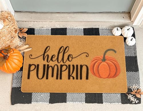 Hello-Pumpkin-Welcome-Doormat Entrance - Fall-Harvest-Festival-Door-Mat - color: Pumpkin, size: 1'5" x 2'5" (Rectangular)