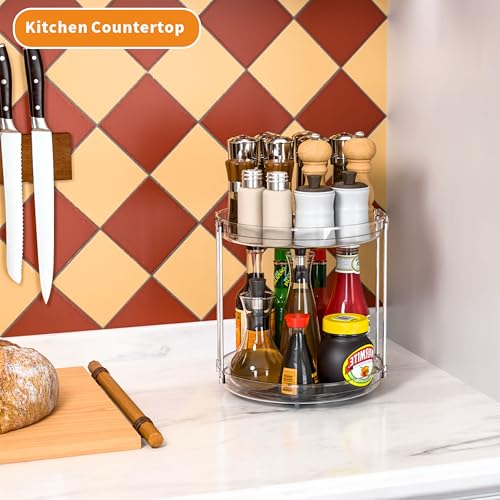 2 Tier Lazy Susan Turntable for Cabinet,Countertop,Pantry,9.5"W Spinning Seasoning Organizer,Double Rotating Kitchen Spice Rack Organizer and Condiments,Medicine,Vitamin Bottle Organizer Carousels,1Pc - size: 9.5"W-2Tier-1 Pack