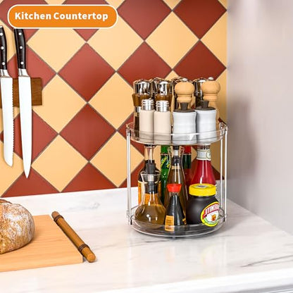 2 Tier Lazy Susan Turntable for Cabinet,Countertop,Pantry,9.5"W Spinning Seasoning Organizer,Double Rotating Kitchen Spice Rack Organizer and Condiments,Medicine,Vitamin Bottle Organizer Carousels,1Pc - size: 9.5"W-2Tier-1 Pack