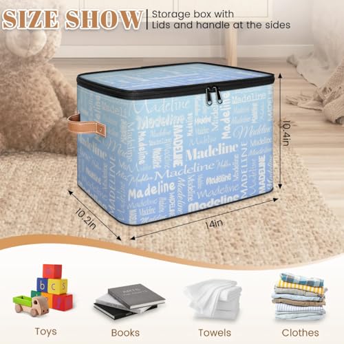 Storage Basket Custom Name, Personalized Keepsake Box, Light Blue | Foldable Fabric Gradient Large Memory Bin with Handle Lid Lightweight Waterproof Dustproof, 14"L x 10.2"W x 10.4"H - color: Option 2