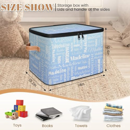 Storage Basket Custom Name, Personalized Keepsake Box, Light Blue | Foldable Fabric Gradient Large Memory Bin with Handle Lid Lightweight Waterproof Dustproof, 14"L x 10.2"W x 10.4"H - color: Option 2