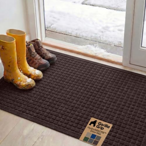 GORILLA GRIP® Ultra Absorbent Front Door Mat Outside Entrance, 47x35, Traps Dirt and Moisture, HydroABSORB Indoor Outdoor Doormat Holds Up to 6 Cups Water, Stain and Fade Resistant Welcome Mat, Coffee - color: Coffee, size: 47" X 35"