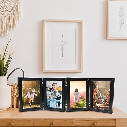 POILKMNI 4 Folding 5x7 Inch Hinged Picture Frame with 4 Openings | Natural Wood Foldable Photo Frame High Definition Acrylic for Mothers Day Father's Day Christmas Gift, Family Picture, Black - color: Black, size: 5x7