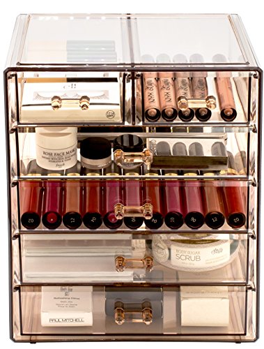 Sorbus Acrylic Makeup Organizer Set, 6-Drawer Vanity & Countertop Cosmetic Storage with Small & Wide Drawers, Bronze Glow Makeup Storage for Brushes, Lipsticks, Jewelry, Holiday Gift for Women & Teens - color: Bronze Glow, style: 4 Large, 2 Small Drawers