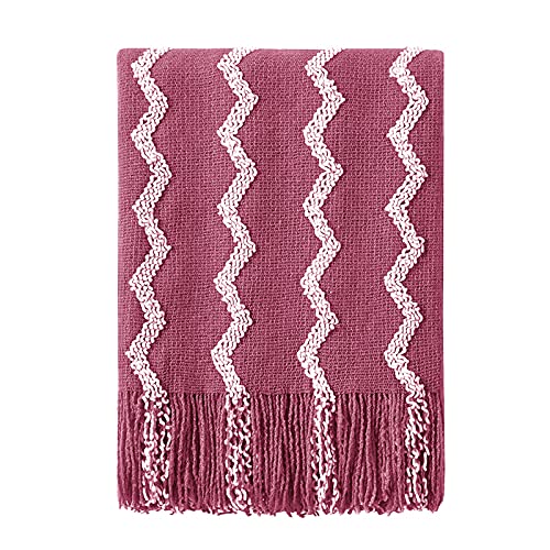 BOURINA Knitted Throw Blanket Chenille Outdoor Blanket,Rose Wine 50x60Inch | Chenille Throw Blanket Textured Solid Soft Throws and Blankets for Sofa or Bed Knitted Decorative Blanket - color: A-rose Wind, size: 50"×60"
