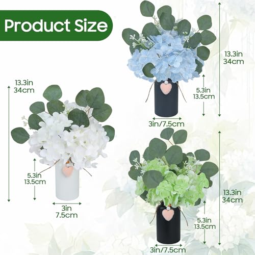 Artificial Potted Plants Faux Hydrangea Flowers in Mason Jar Vase | Small Decorative Fake Plants, Faux Hydrangea and Eucalyptus Arrangements for Kitchen Table Bookshelf Farmhouse Decor