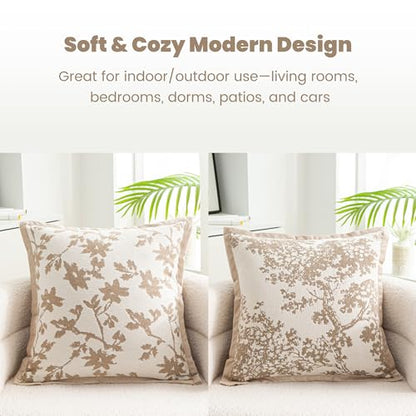 Maple Leaf Plant Spring Summer Pillow Cover for Couch Modern Style Pillow Covers Snow Neil Courtyard Home Pillow Cover 2-pack Set for Living Room Sofa Bed, Flower Plant Style (light brown, 18*18 inch) - color: Leaf + Brach Light Brown