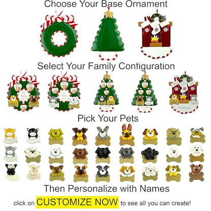 Customized and Personalized Christmas Ornament - Family of 2-6 with Two Pets - Select 2 of The 25 Different Dogs and Cats to Design Your Own Made to Order Gift (Family of 3) - size: Family of 3 with 2 Pets