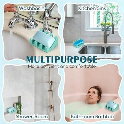 Silicone Soap Dish Self Draining with Suction Cups (Fresh Green,1 Pack) | Waterfall drainage design drains fast to keep soap dry silicone soap saver with reusable suction cups for bathroom & kitchen - color: Xp-fresh Green, size: 1