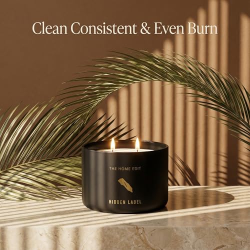 Hidden Label Black Oud Pepper Soy Candle, 10oz 2-Wick, 45H Bold Spice | Strong Masculine Aromatherapy | Non-Toxic Phthalate-Free | Even Melt No Tunneling | Luxe Reusable Glass Gift - color: Black oud