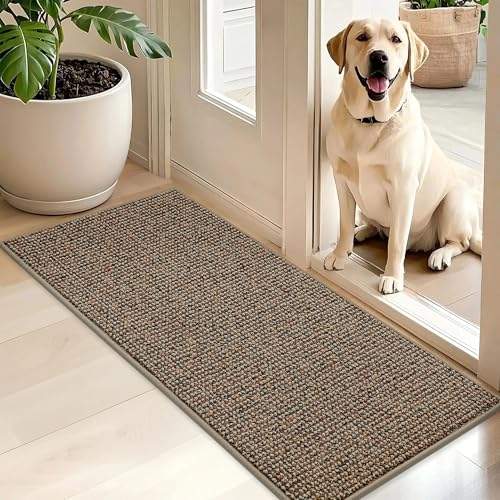 BEQHAUSE Dirt Trapper Door Mat 20" x 48", Non-Slip Washable Doormats, Beige | Entrance Mat Dirt Resistant and Absorbent Welcome Mat, Low Profile Floor Mats for Front Back Door and Entryway - color: Beige, size: 20" X 48" (Rectangular)