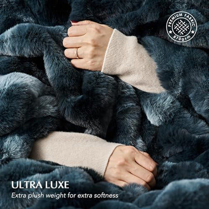Faux Rabbit Fur Bubble Throw Blanket, 50"x60", Marble Deep Indigo | Ultra Soft, Luxury Faux Rabbit Fur Throw, Thick Warm Bubble Blanket, Cozy Fluffy Reversible, for Bed, Couch, Chair, Sofa - color: Deep Indigo Marble, size: 50"x60"