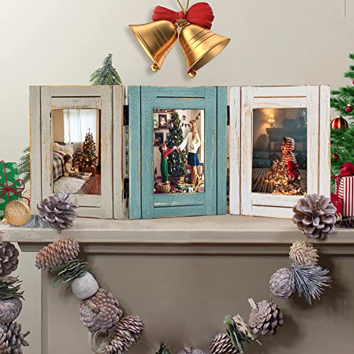 RiteSune Rustic 3 Picture Frame 4X6 Triple Hinged Distressed | Photo Frame for Tabletop Display, Picture College Frame Present for Holiday, Festival, Christmas - color: Trifold 4X6