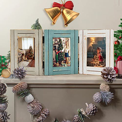 RiteSune Rustic 3 Picture Frame 4X6 Triple Hinged Distressed | Photo Frame for Tabletop Display, Picture College Frame Present for Holiday, Festival, Christmas - color: Trifold 4X6