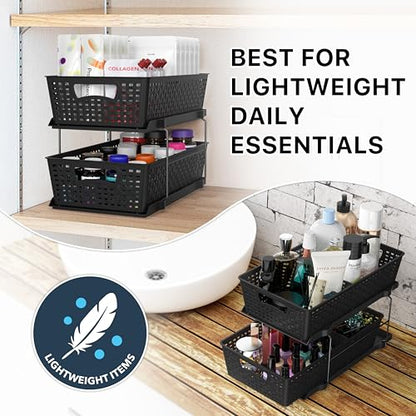 Simple Houseware 2 Tier Pull-Out Sliding Drawer Under Sink Storage, Black | Great for Kitchen Bathroom Tray Shelf Organizer - color: Black