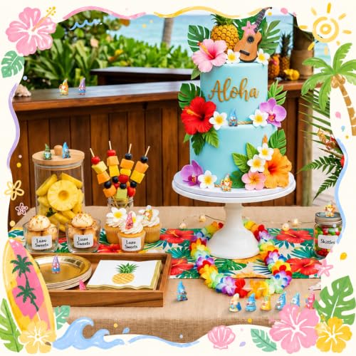 Yaomiao 60 Pcs Mini Hawaii Gnome Figurines Summer Tiny Resin Statues Starfish Plumeria Gnomes Figures Resin Gnome Decorations for Beach Hawaiian Party Favor Gift Tiered Tray Decor - style: Summer Hawaii