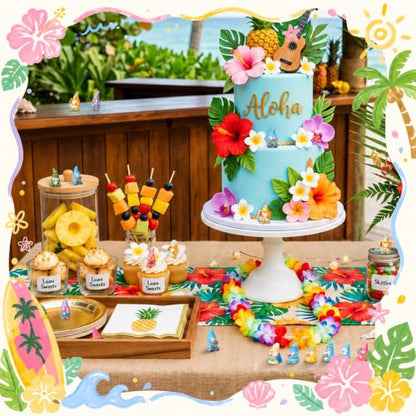 Yaomiao 60 Pcs Mini Hawaii Gnome Figurines Summer Tiny Resin Statues Starfish Plumeria Gnomes Figures Resin Gnome Decorations for Beach Hawaiian Party Favor Gift Tiered Tray Decor - style: Summer Hawaii