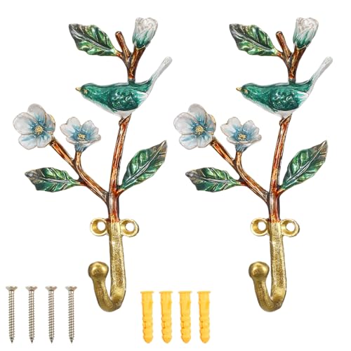 2 Packs Vintage Bird Shaped Decorative Wall Hooks Rack Hangers for Hanging Clothes Coats Towels Keys Hats, Antique Metal Mounted Wall Hook