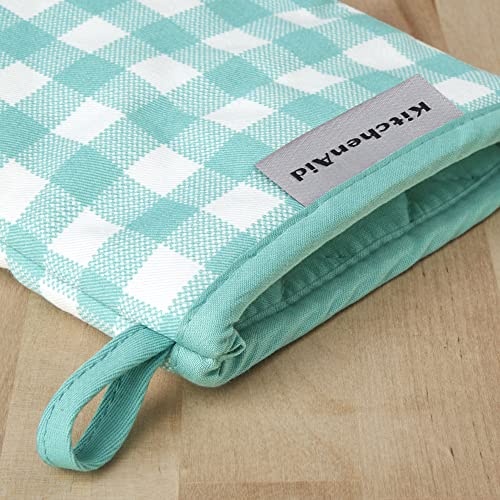 KitchenAid Gingham Mini Oven Mitt 2-Pack Set, Aqua Sky, 5.5"x8" - color: Aqua Sky