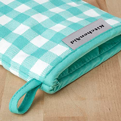 KitchenAid Gingham Mini Oven Mitt 2-Pack Set, Aqua Sky, 5.5"x8" - color: Aqua Sky