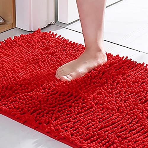 Chenille Bathroom Rugs Mat 24 x 17, Extra Soft Non Slip Water Absorbent Bath Rug, Quick Dry Machine Washable Shaggy Shower Mat, Bath Mat for Bathroom Floor, Home Decor Accessories - color: Red, size: 2' x 3' (Rectangular)