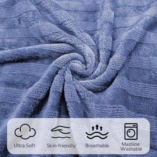 3-Pack Fleece Throw Blankets 50x60, 300GSM Ultra Soft Flannel, Siro-Spun Yarn Dual-Tone Textured Design, Lightweight Warm Couch Sofa Bed Blankets, No Shedding All Season (Navy Blue) - color: Siro Yarn Navy Blue