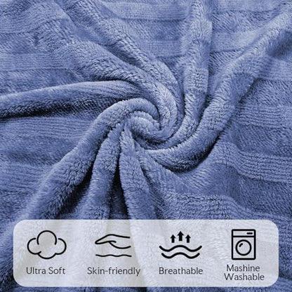 3-Pack Fleece Throw Blankets 50x60, 300GSM Ultra Soft Flannel, Siro-Spun Yarn Dual-Tone Textured Design, Lightweight Warm Couch Sofa Bed Blankets, No Shedding All Season (Navy Blue) - color: Siro Yarn Navy Blue