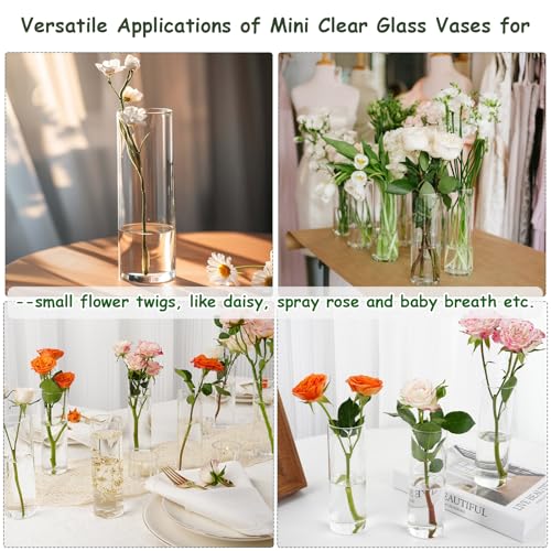 5.9" Cylinder Glass Bud Vases Set of 10 Mini Clear Skinny Vase Small Glass Vases for Flowers Cylinder Vases for Centerpieces Bulk Bud Vase Floral Vase Decor for Wedding Bridal Shower Birthday