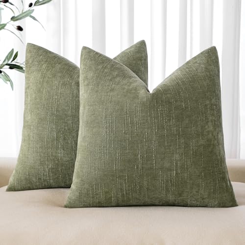 MIULEE Textured Chenille Throw Pillow Covers 18x18 Inch Sage Geen | Pack of 2 Decorative Soft Throw Pillows, Solid Textured Cushion Covers, Modern Home Decor for Couch Sofa Bedroom Living Room - color: Sage Geen, size: 18" x 18" (Pack of 2)
