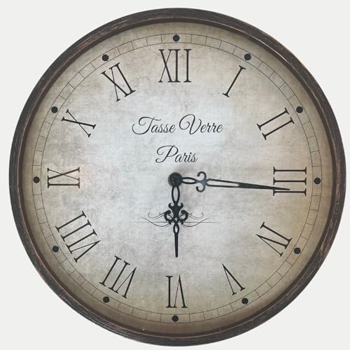 12 Inch Vintage Wall Clock - Farmhouse Decor Distressed White Washed Mechanical Quiet Silent - Retro Vintage Hanging Brown Non-Ticking Round - color: Wall Clock