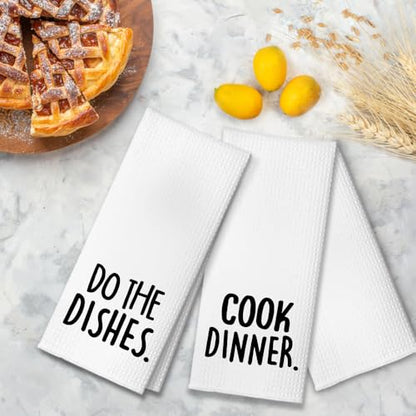 Cook Dinner Funny Kitchen Towels 2 Pack, Cute New House Gift for Hostess, Mother's Day Birthday Housewarming Gift for Mom, Auntie, Friends - color: Cook Dinner Set