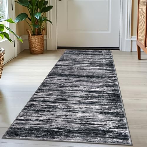 SIILOOM 2x5 Washable Runner Rug, Non Slip Soft Area Rug for Hallway Kitchen | Black/White Modern Abstract Door Mat Indoor Floor Carpet for Entryway Front Backdoor Laundry Bedside Bedroom, Easy Clean - color: Black/White, size: 2' x 5' (Runner)